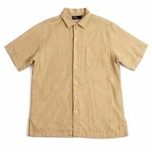 VTG Polo Ralph Lauren Shirt Mens Large Silk Linen Caldwell Loop Camp Collar Tan